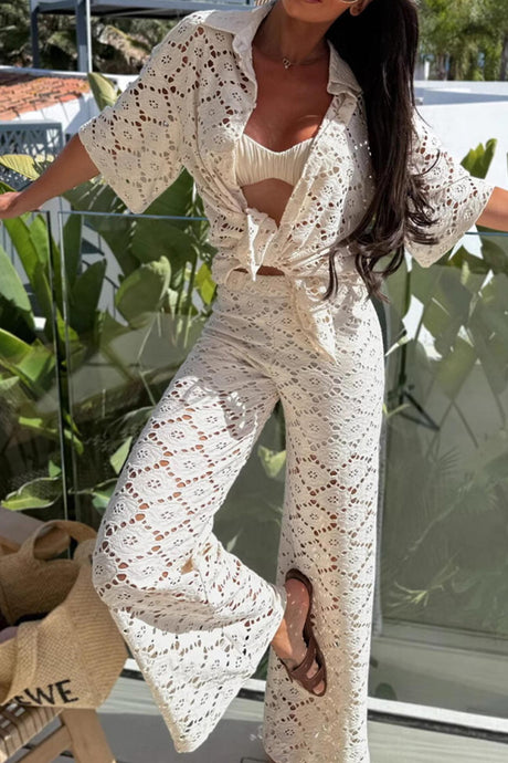 Arolora Lace Lapel Blouse Two-piece Set