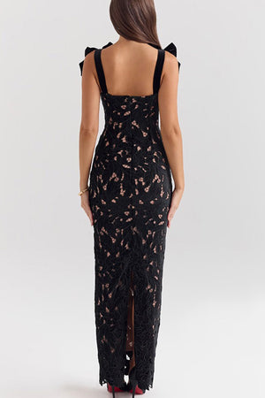 Arolora Bow Straps Hollow Out Maxi Dress