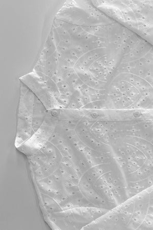 Arolora Hollow-out Jacquard Blouse Tiered Shorts Set