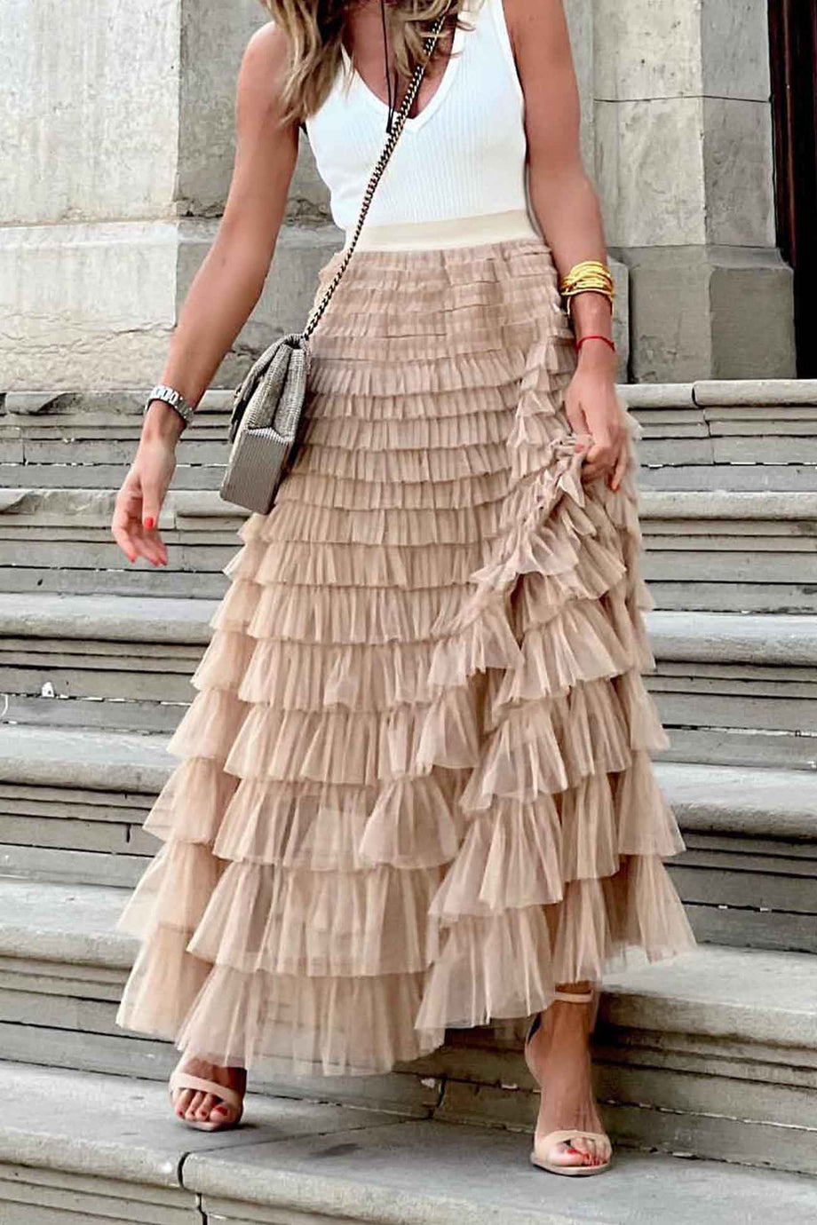 Mesh A-line Tiered Skirt – AROLORA