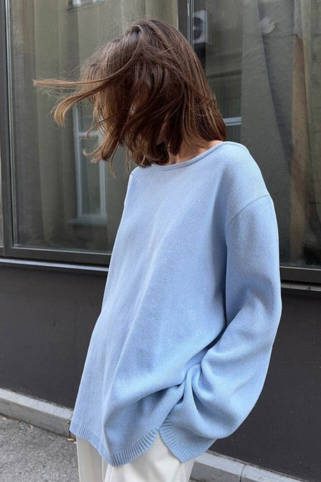 Crew Neck Backless Cotton Sweater