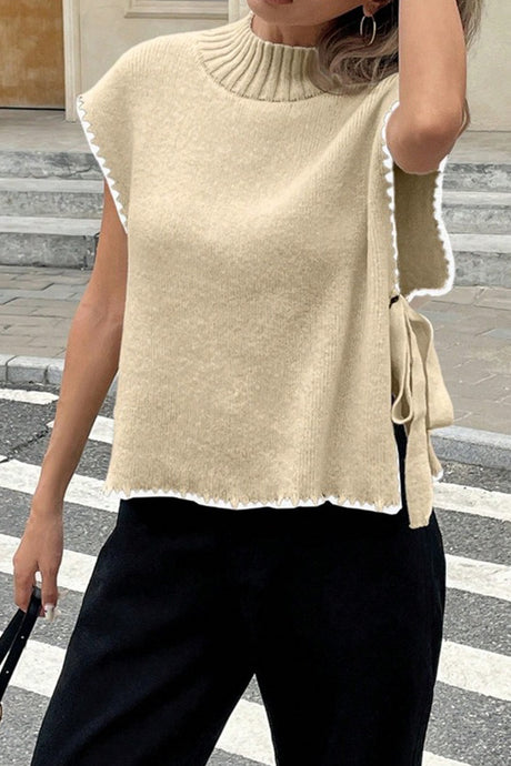 Contrast Sleeveless Tie-up Sweater