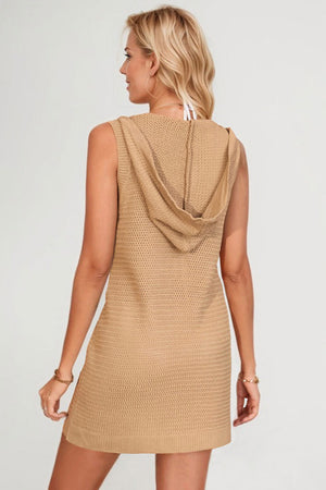 V Neck Button-down Hooded Tank Dress