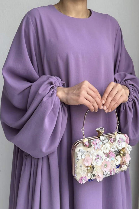 Puff Sleeve Solid Color Maxi Dress