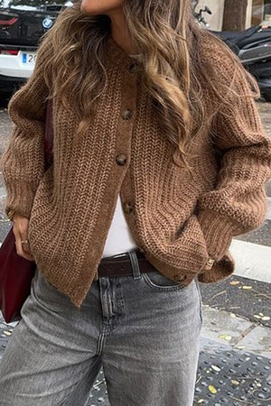 Solid Color Lantern Sleeve Short Cardigan