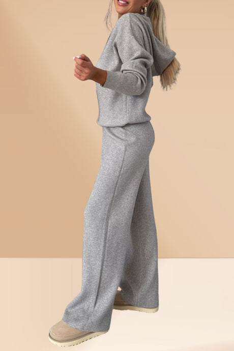 Solid Color Hooded Sweatshirt Wide-leg Outfit Set