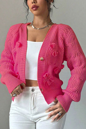 Bow Lantern Sleeve Button-down Cardigan