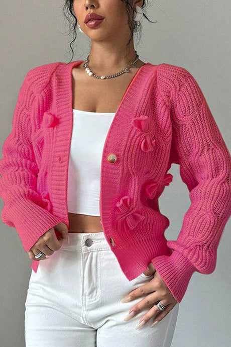 Bow Lantern Sleeve Button-down Cardigan