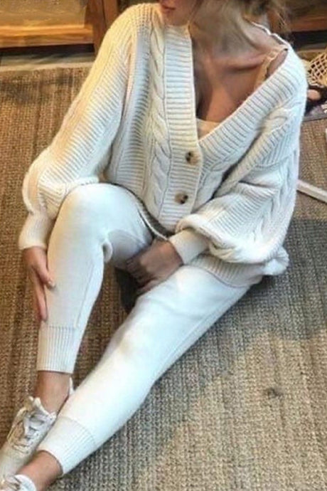 Cable Knit Cardigan Pencil Pants Set