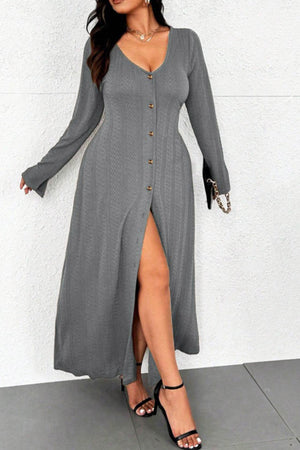 Flare Sleeve Single-breasted Knit Dress