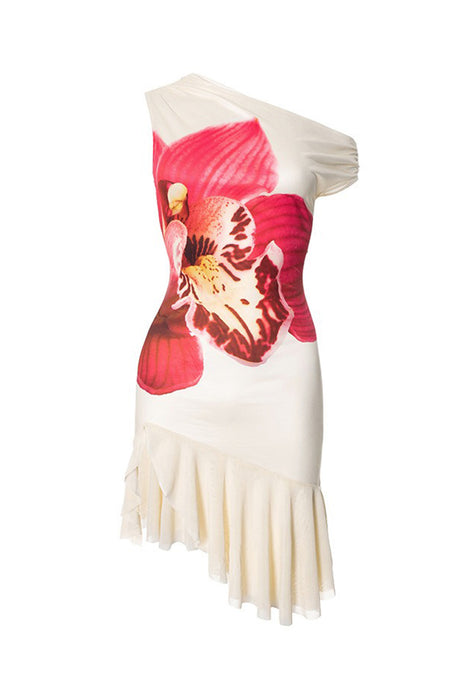 Arolora Floral Slop Shoulder Ruffle Mini Dress