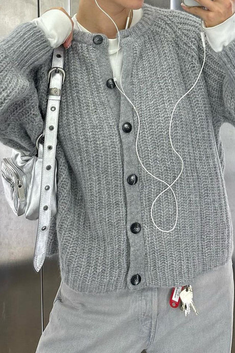 Solid Color Lantern Sleeve Short Cardigan