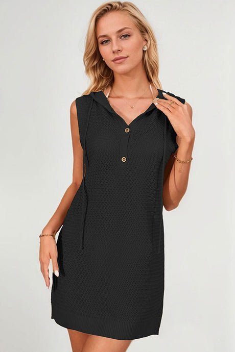 V Neck Button-down Hooded Tank Dress
