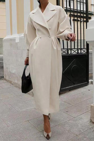 Lapel Lantern Sleeve Button-down Long Coat