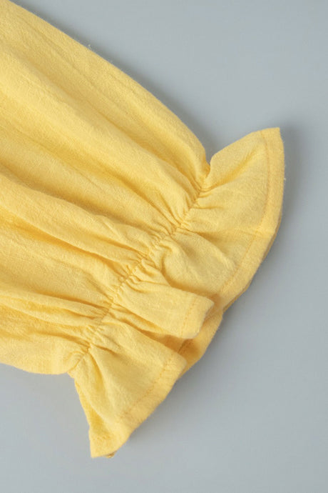 Puff Sleeve Tie-up Ruffle Cotton Shirt Skirt Set