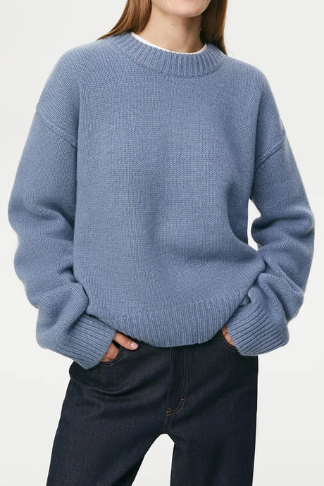 Round Neck Solid Color Pullover Sweater