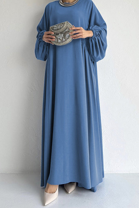 Puff Sleeve Solid Color Maxi Dress