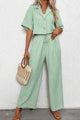 Button-down Crop Shirt Long Pants Set