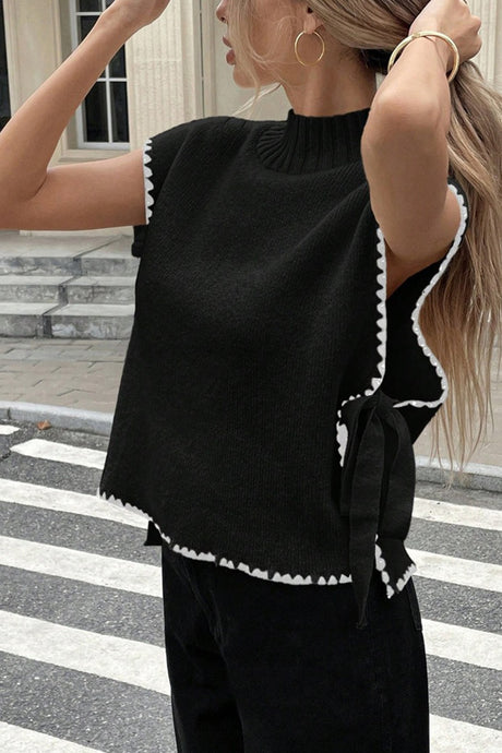 Contrast Sleeveless Tie-up Sweater