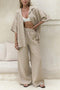 Arolora Solid Color Cotton Half Sleeve Blouse Pants Set