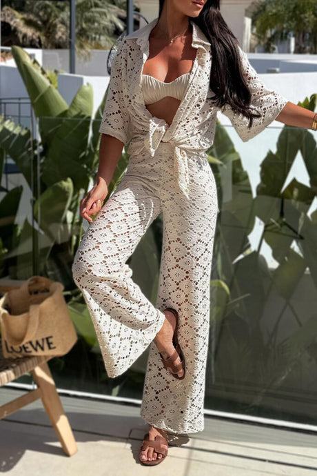 Arolora Lace Lapel Blouse Two-piece Set