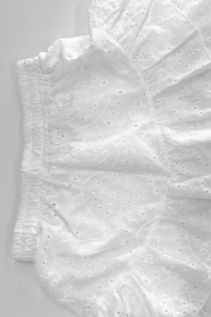 Arolora Hollow-out Jacquard Blouse Tiered Shorts Set