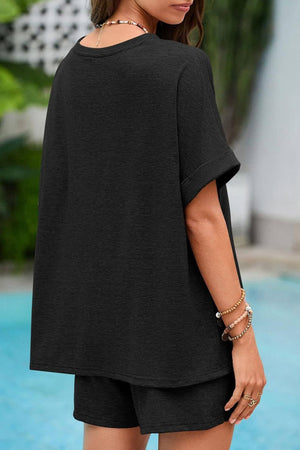 Arolora Solid Color Bat Sleeve T-shirt Shorts Set