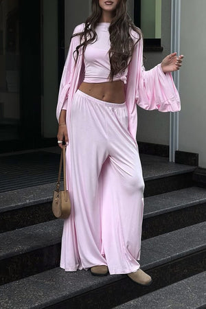 Solid Color Comfy Three-piece Outfit