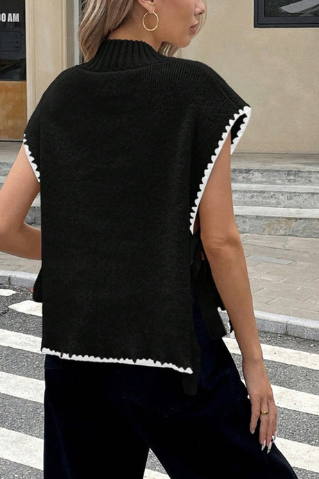 Contrast Sleeveless Tie-up Sweater
