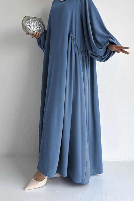 Puff Sleeve Solid Color Maxi Dress