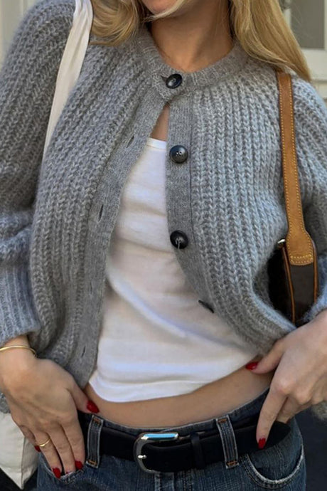 Solid Color Lantern Sleeve Short Cardigan