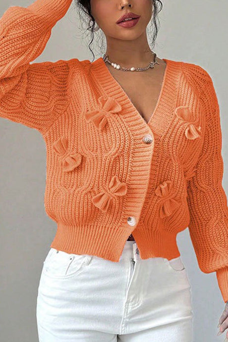 Bow Lantern Sleeve Button-down Cardigan