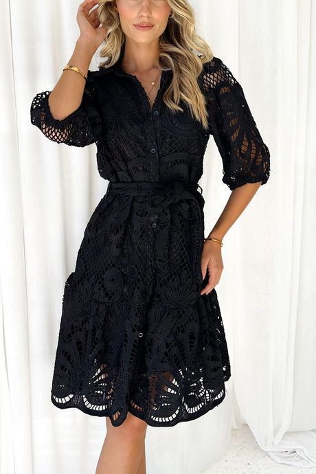 Lace Half Sleeve Tie-up Mini Dress