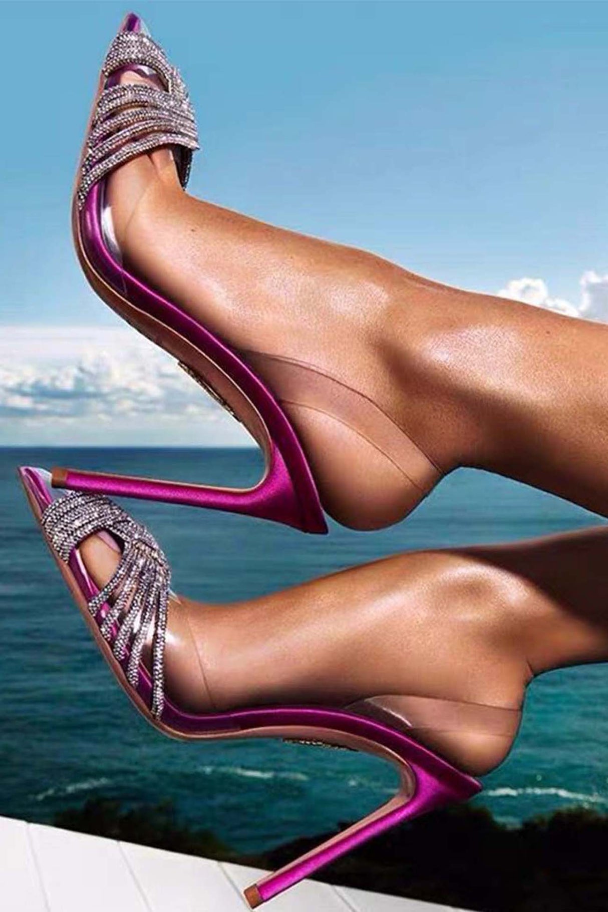 Pointed Toe Rhinestone Clear High Heels