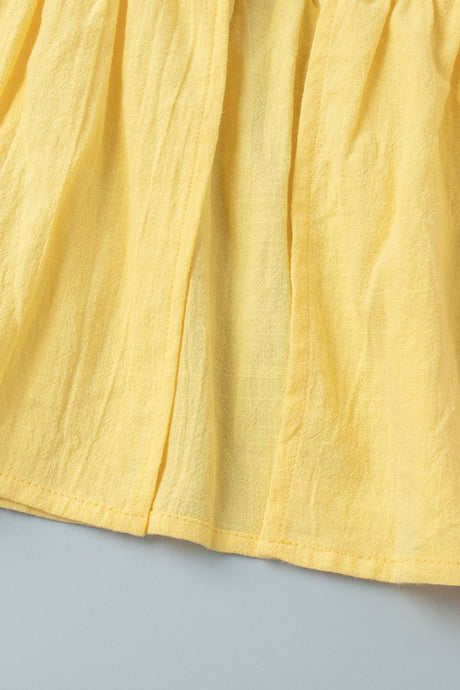 Puff Sleeve Tie-up Ruffle Cotton Shirt Skirt Set