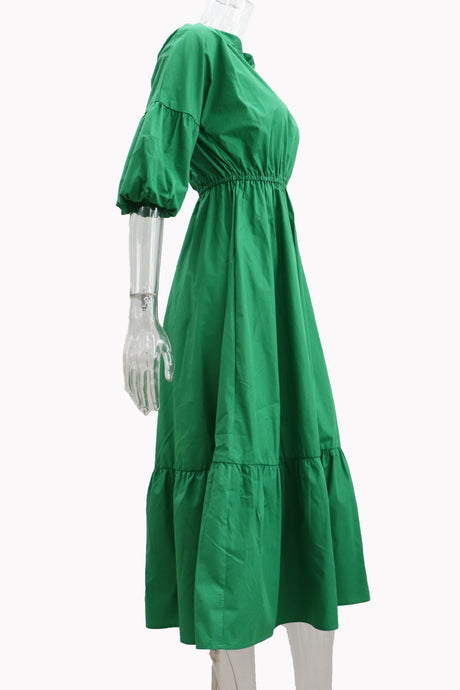 Arolora Half Sleeve V Neck High Waist Midi Dress