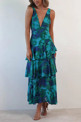 Arolora Floral Print Tie-up Back Chiffon Tiered Dress
