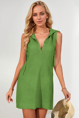 V Neck Button-down Hooded Tank Dress