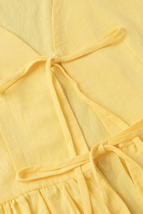 Puff Sleeve Tie-up Ruffle Cotton Shirt Skirt Set