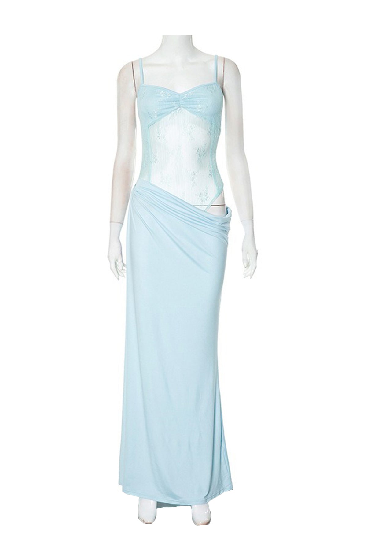 Low Cut Lace Patchwork Ruched Cami Dress