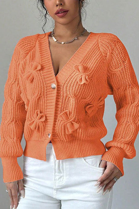 Bow Lantern Sleeve Button-down Cardigan