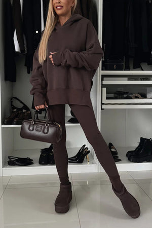 Printed Slit Hem Hoodie Leeging Set