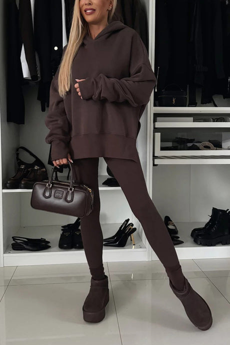 Printed Slit Hem Hoodie Leeging Set