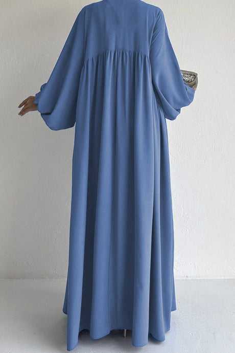 Puff Sleeve Solid Color Maxi Dress