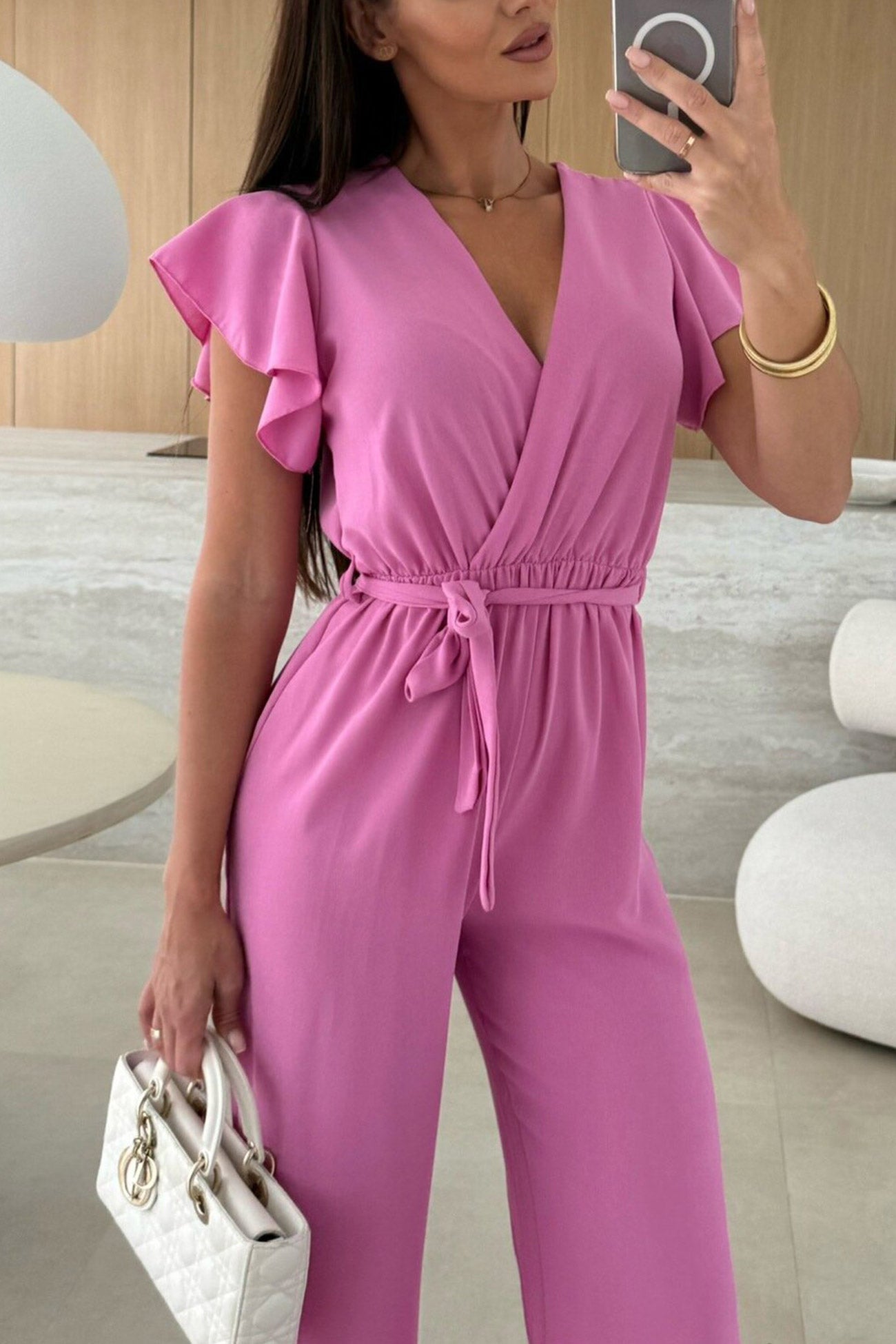 Arolora Ruffled Sleeve Tie-up Waisted Jumpsuits