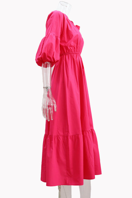 Arolora Half Sleeve V Neck High Waist Midi Dress