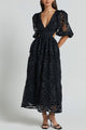 Arolora V-neck Lace Embroidery Hollow Waist Dress