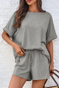 Arolora Solid Color Bat Sleeve T-shirt Shorts Set