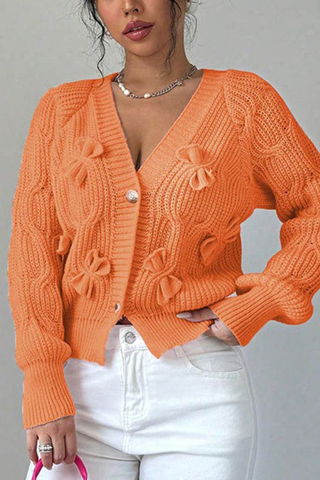 Bow Lantern Sleeve Button-down Cardigan