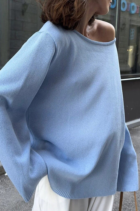 Crew Neck Backless Cotton Sweater